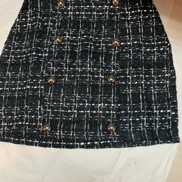 Black Tweed Button Mini Skirt - Picture 9 of 11